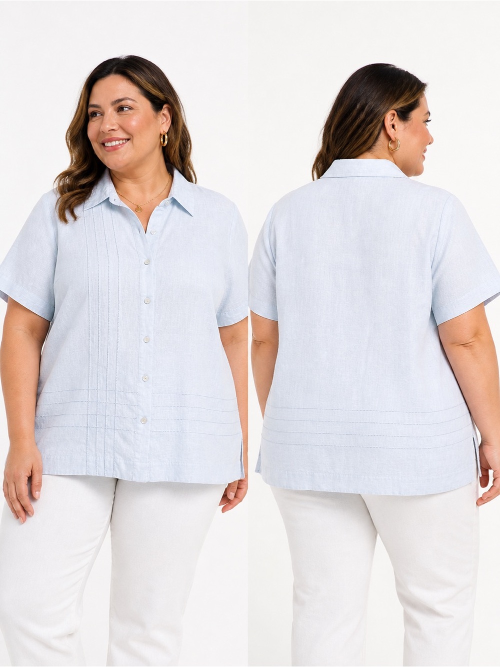 Edward 2X 100 % Irish linen light blue colored button down blouse shirt